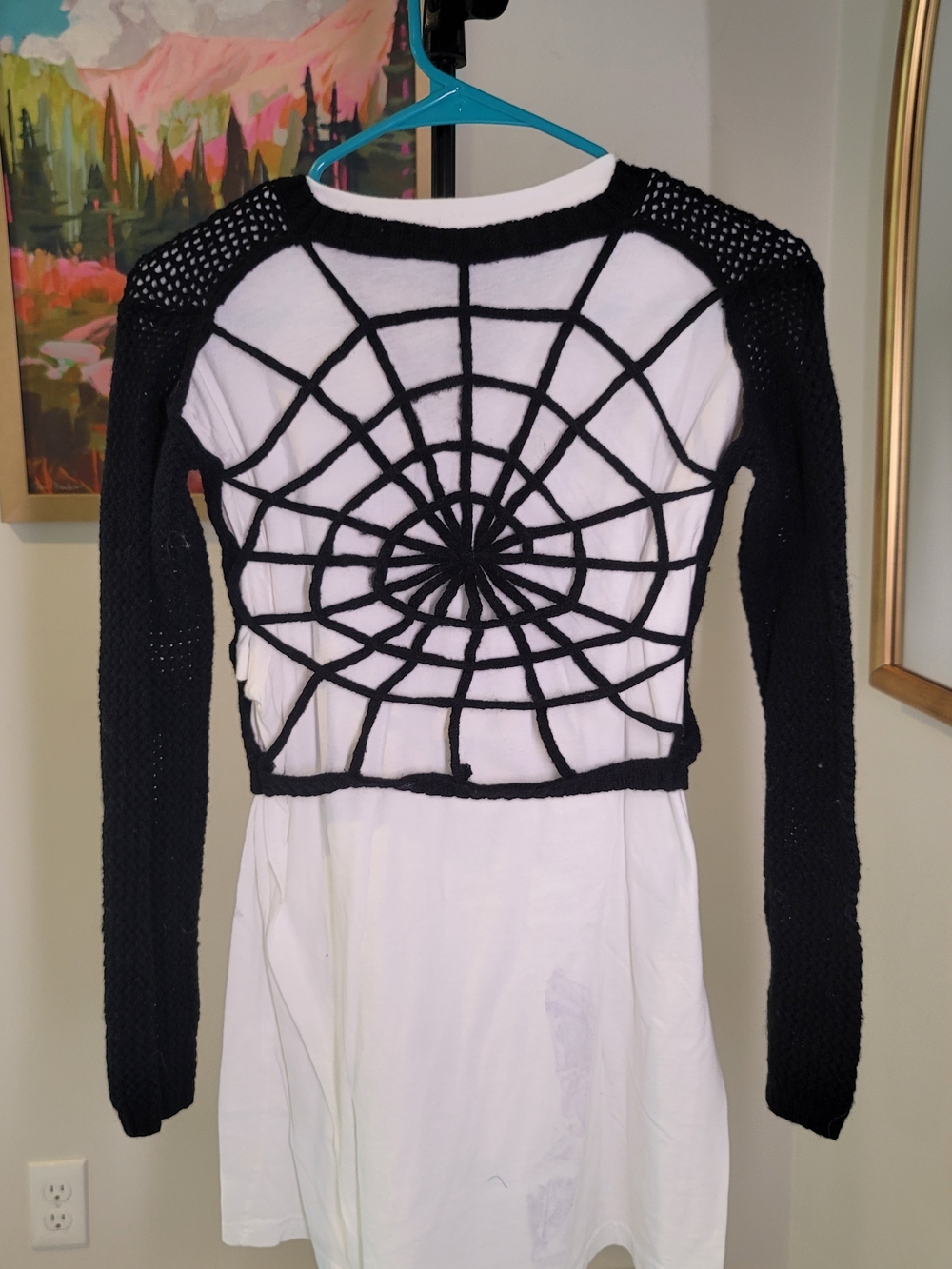 Punk Spider Web Crochet Cropped Top Scoop Neck Sweater Black 2000s - Picture 3 of 10